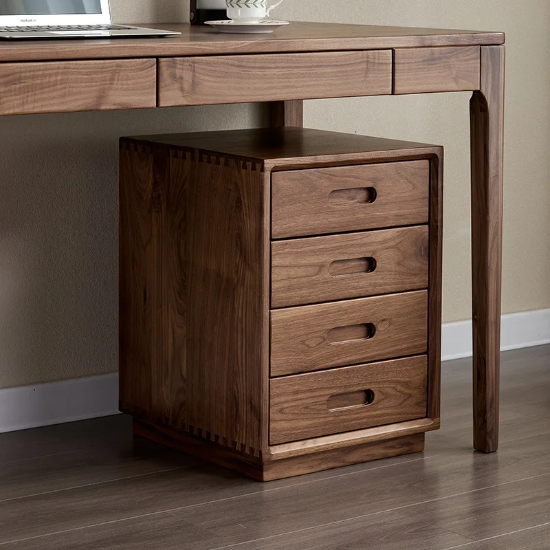 Black walnut under-desk filing cabinet, office four-drawer , printer drawer cabinet, low , solid wood storage