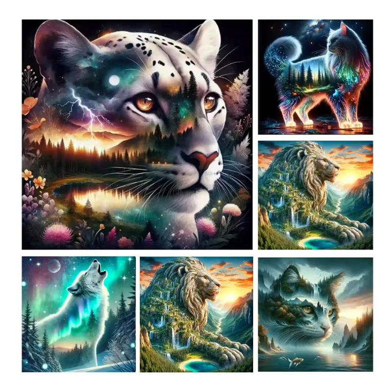 

DIY Diamond Painting Kits 5D Animals Tree Landscape Full Square Round Leopard Tiger Lion Cat Theme Diamond Mosaic Home Decor