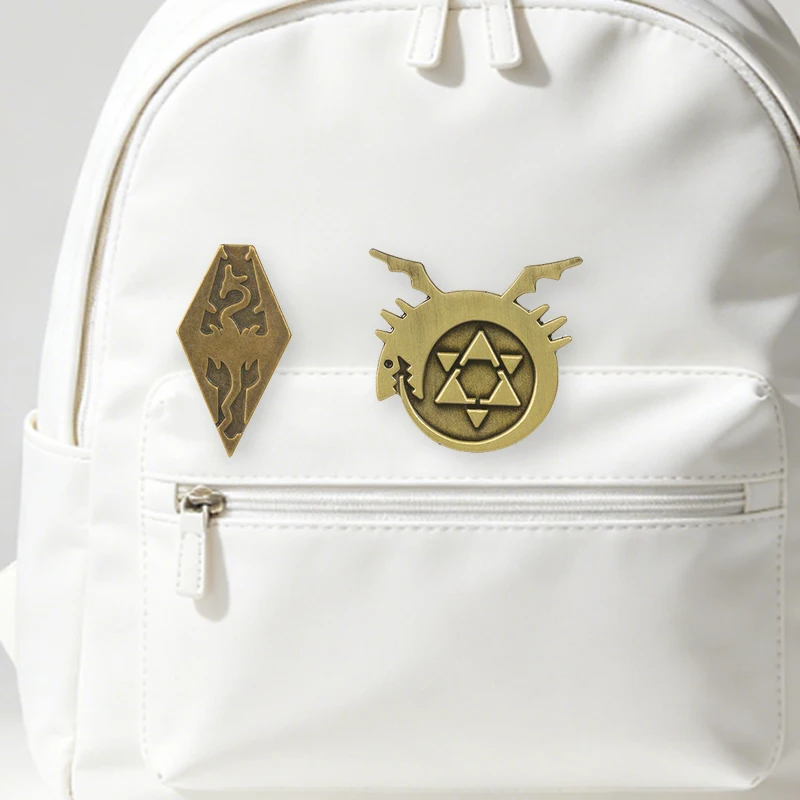Manga Dragon Alchemy Symbol Enamel Pins Antique Bronze Metal Pin Hexagonal Star Ouroboros Brooch Bag Lapel Badge Jewelry Gifts