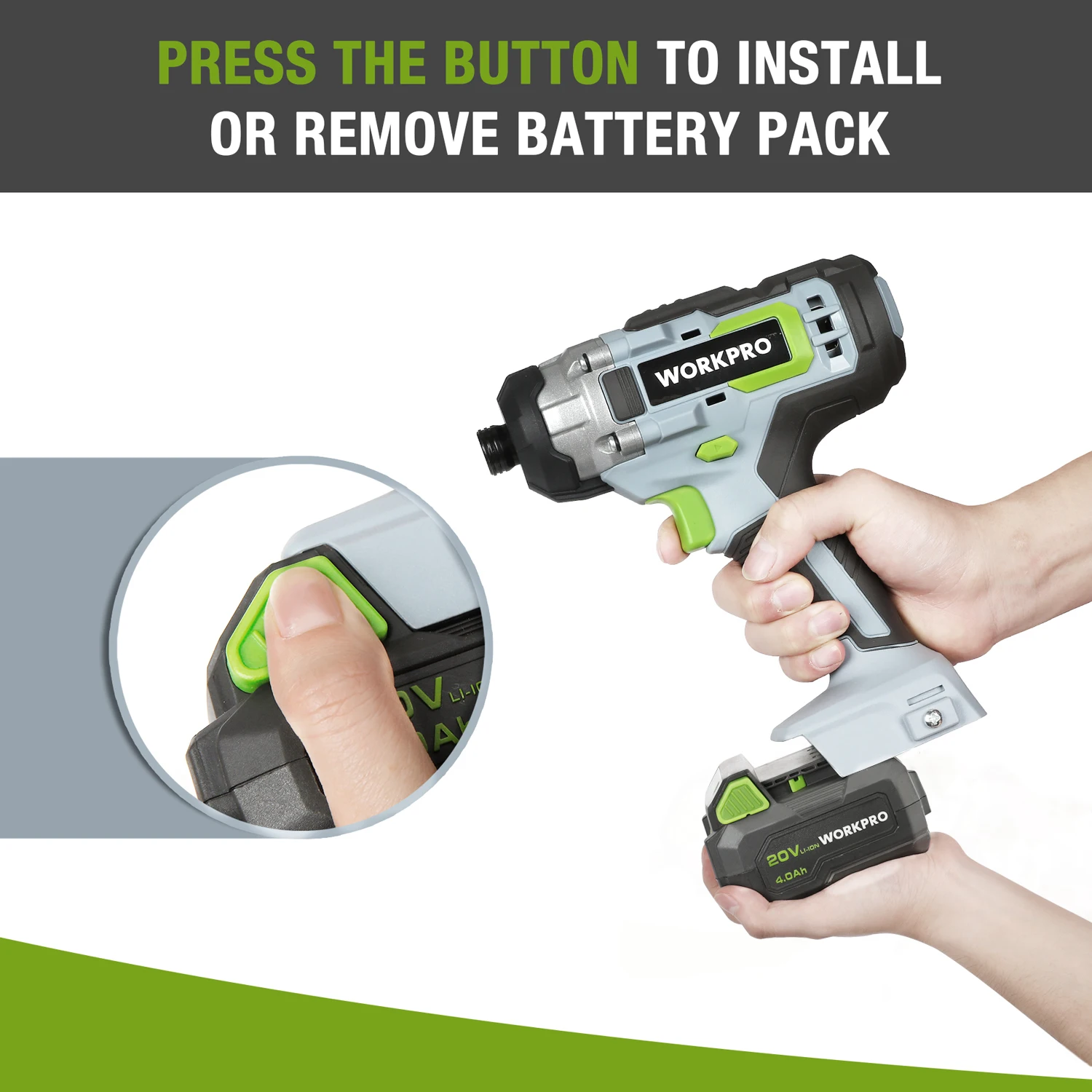 WORKPRO 20V 2.0Ah/4.0Ah  12V 2.0Ah Lithium-ion Battery Power Tool Accessories Battery Pack