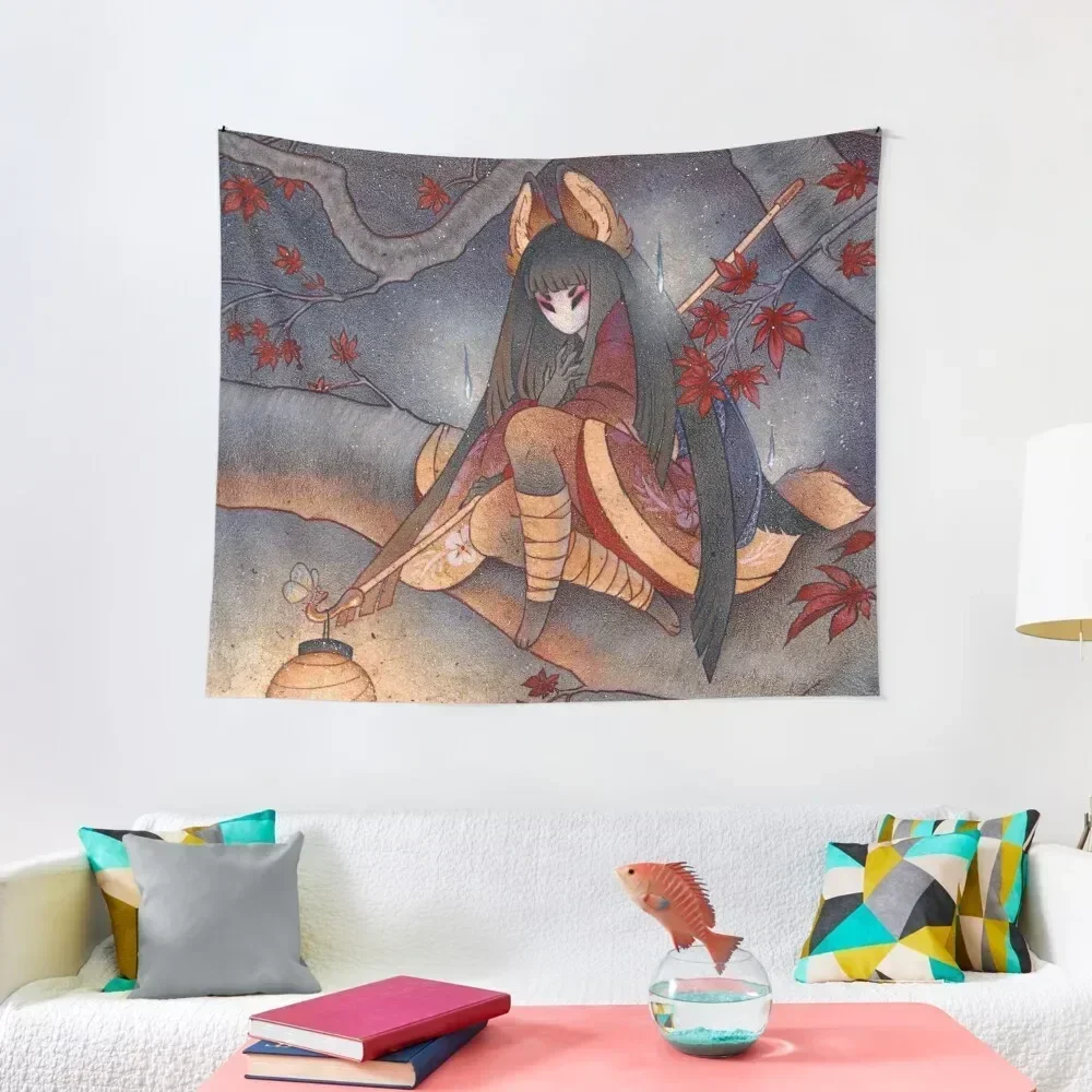 Lantern Light - Kitsune Yokai TeaKitsune Tapestry Wall Decorations Cute Room Decor Home And Comfort Decor Tapestry