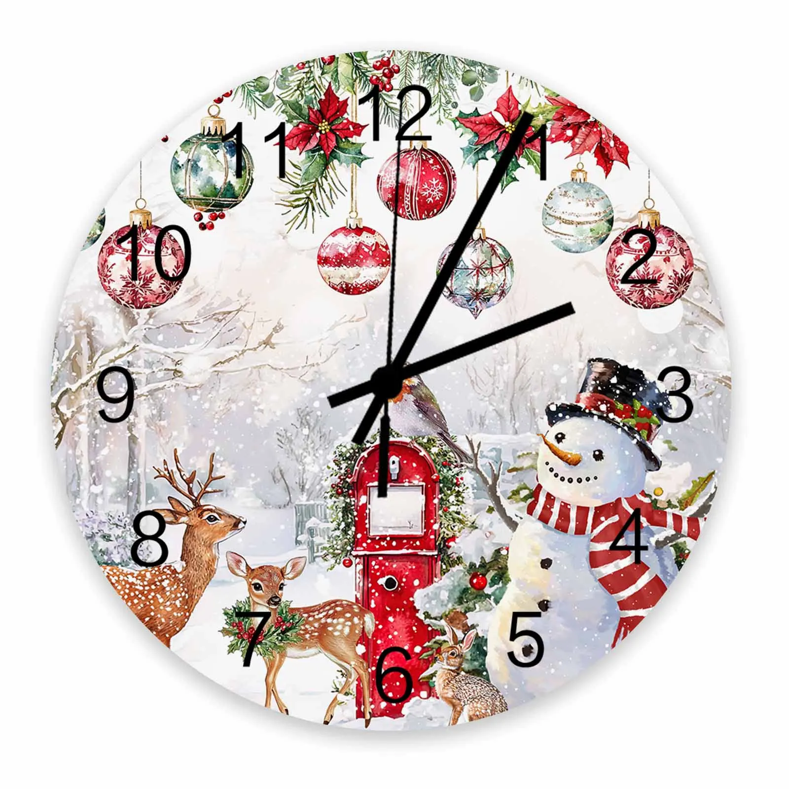 Christmas Ball Snow Scenery Animals Wall Clock Large Modern Kitchen Dinning Round Wall Clocks Bedroom Silent Hanging Watc