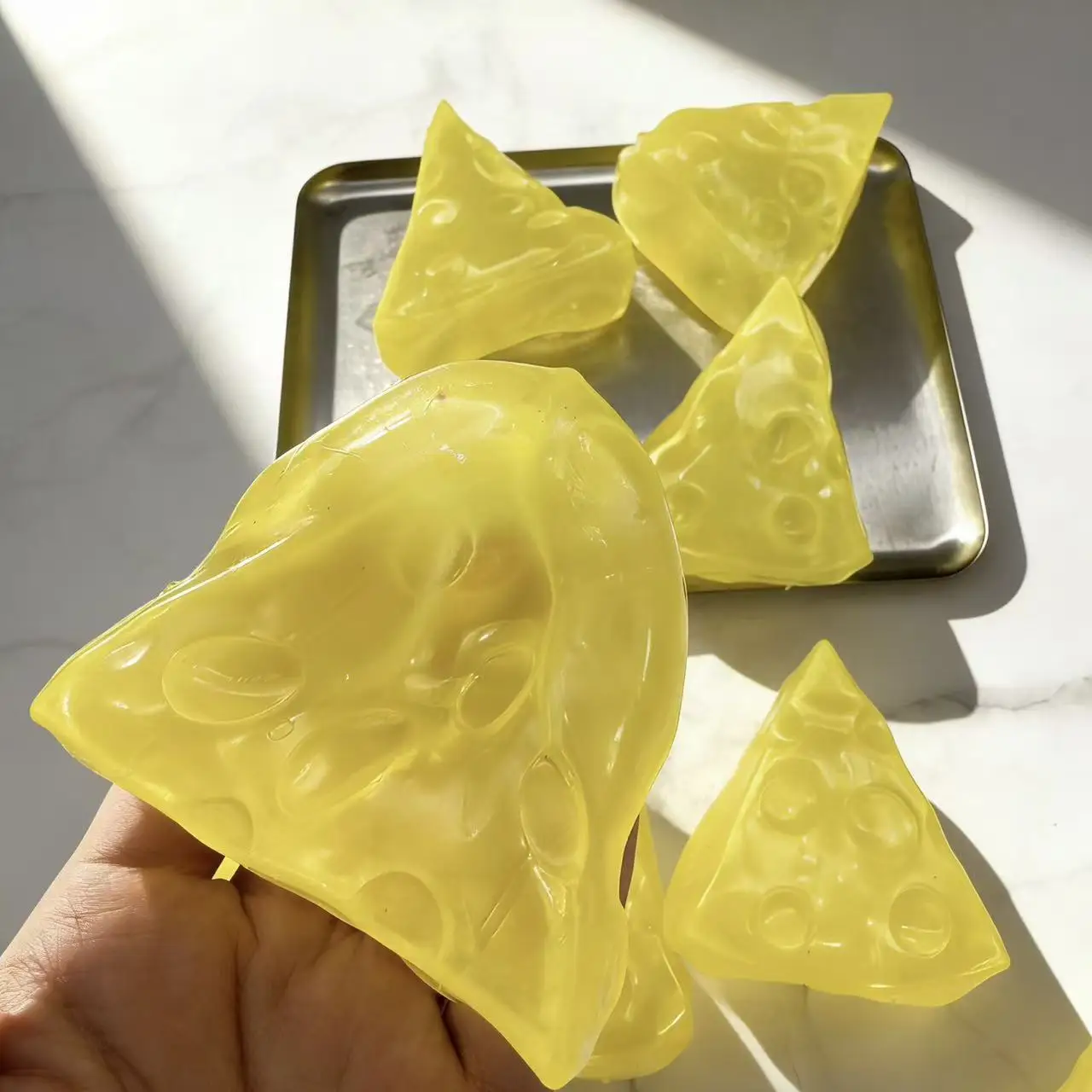 Plasticity Cheese Coconut Oil Squishy Toy Super Soft Triangular Cheese Stress Relief Sensory Toy ASMR Squeeze Anti-Stress Gift