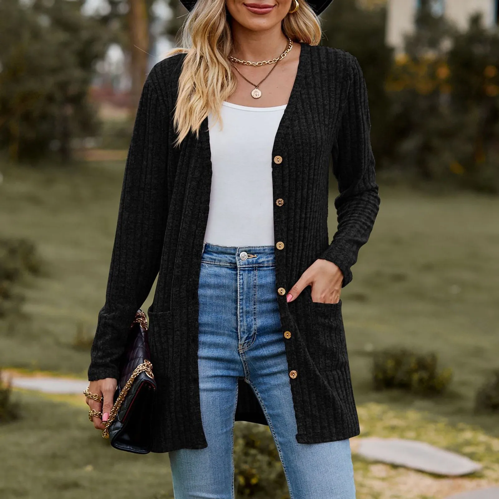 Damen Cardigan Sweater 2023 Herbst und Winter neue weibliche lange Mantel Twisted Seil mit Knopf einfarbig gestrickte Pullover Frauen