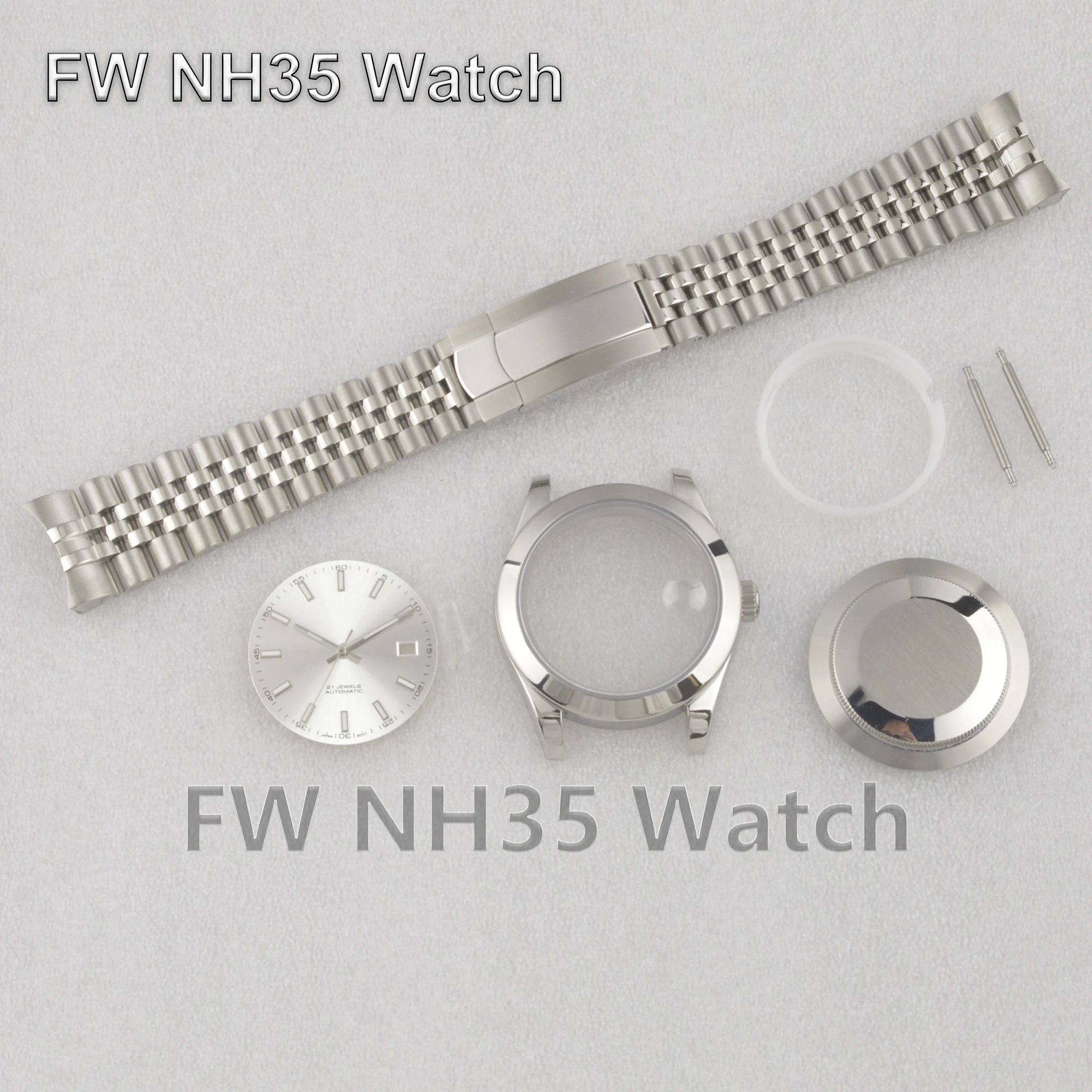 

NH35 Watch Accessories Sapphire Glass 10ATM Waterproof Stainless Steel 41mm Watch Case+Strap+Dial+Hands fit NH34/35/36 Movement