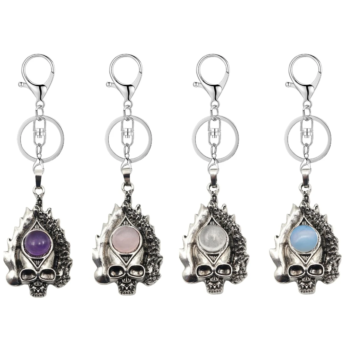 

Gothic Skull Keychain for Men Silver Skeleton Gemstone Pendant Keyring Jewelry Gifts Women Goth Lovers Halloween