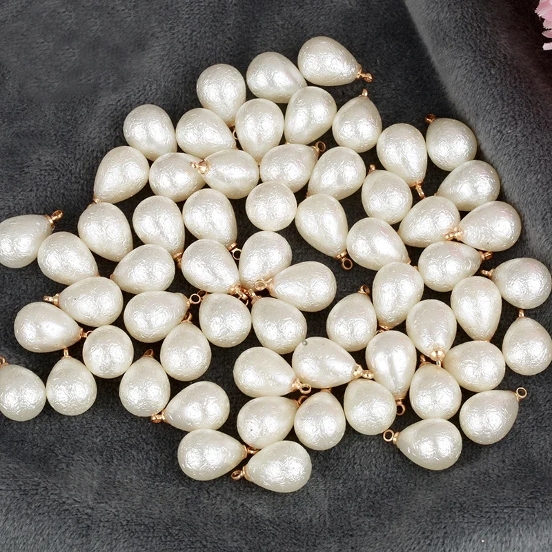 10x14mm 50pcs Teardrop Crack Pearl Pendant Sewing Ivory Pearl Beads with Loop For Decor Jewelry Finding Accessories Garments