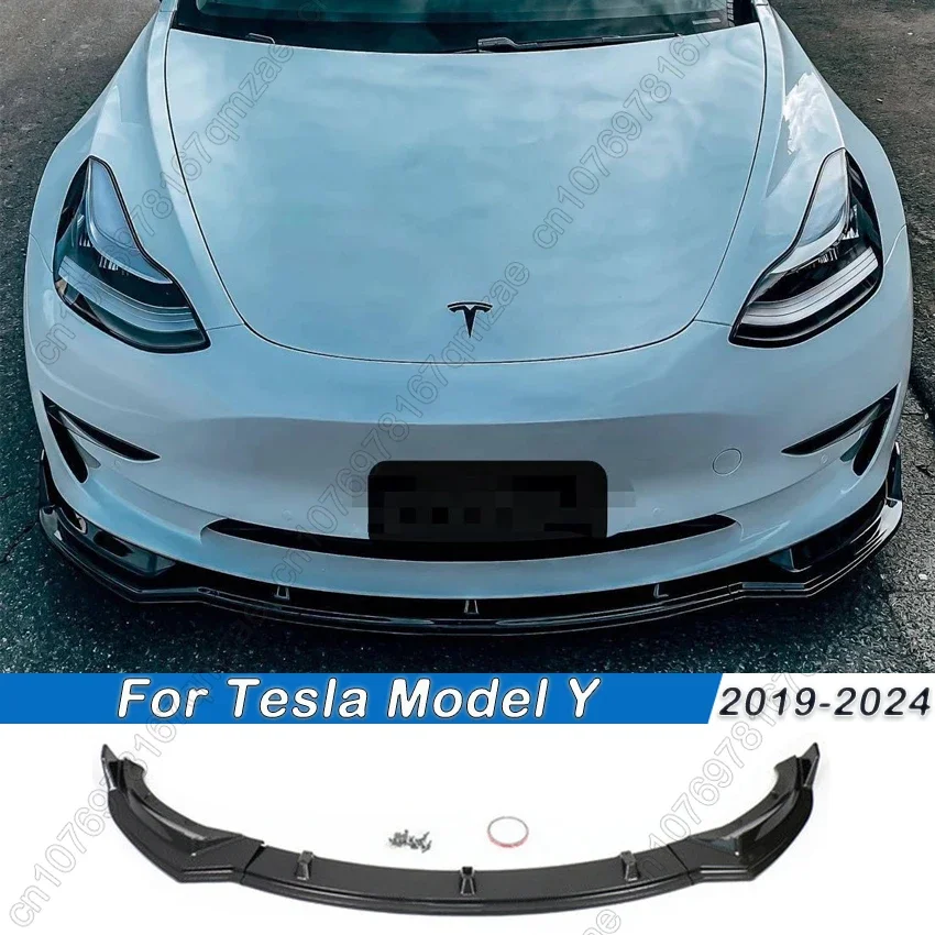 For Tesla Model Y 2019-2024 High Quality Car Front Bumper Lip Splitter Diffuser Spoiler Bumper Body Kits Gloss Black