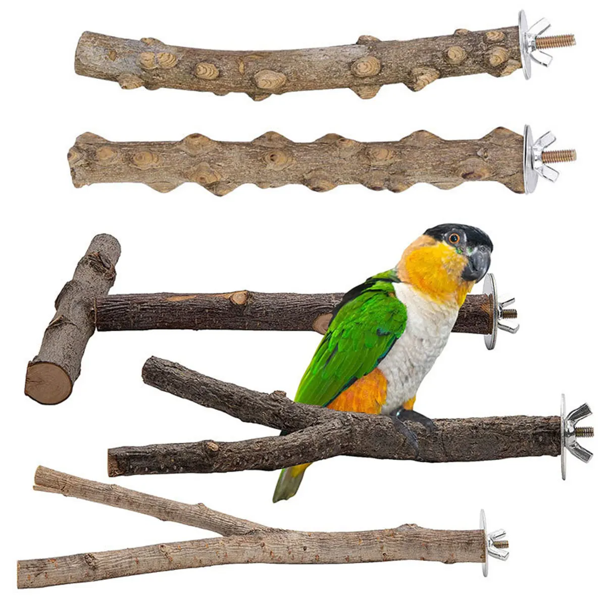 Soporte de madera Natural para loros, plataforma de soporte para percha de pájaros, ejercicio de madera, escalada, pata, juguete de molienda, accesorios para jaula de pájaros, 2/5 Uds.
