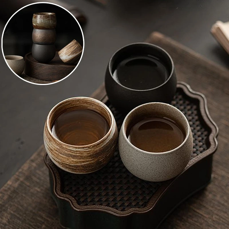 

Antique Japanese Handmade Stoneware Ceramic Tea Cup with Quiet Path Design Single Cup for Kung Fu Tea Set Coffee Mug Drinkware