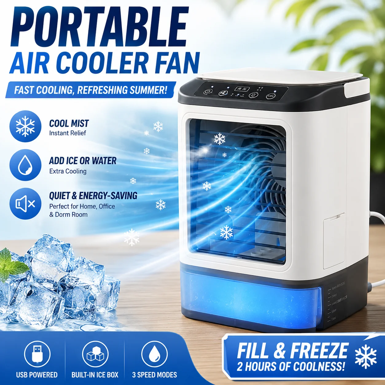 Enfriador de Aire Evaporativo Portátil, Ventilador de Escritorio con Alimentación USB, Ventilador Silencioso con Rociador de Niebla Fría para Dormitorio, Oficina, Residencia Estudiantil