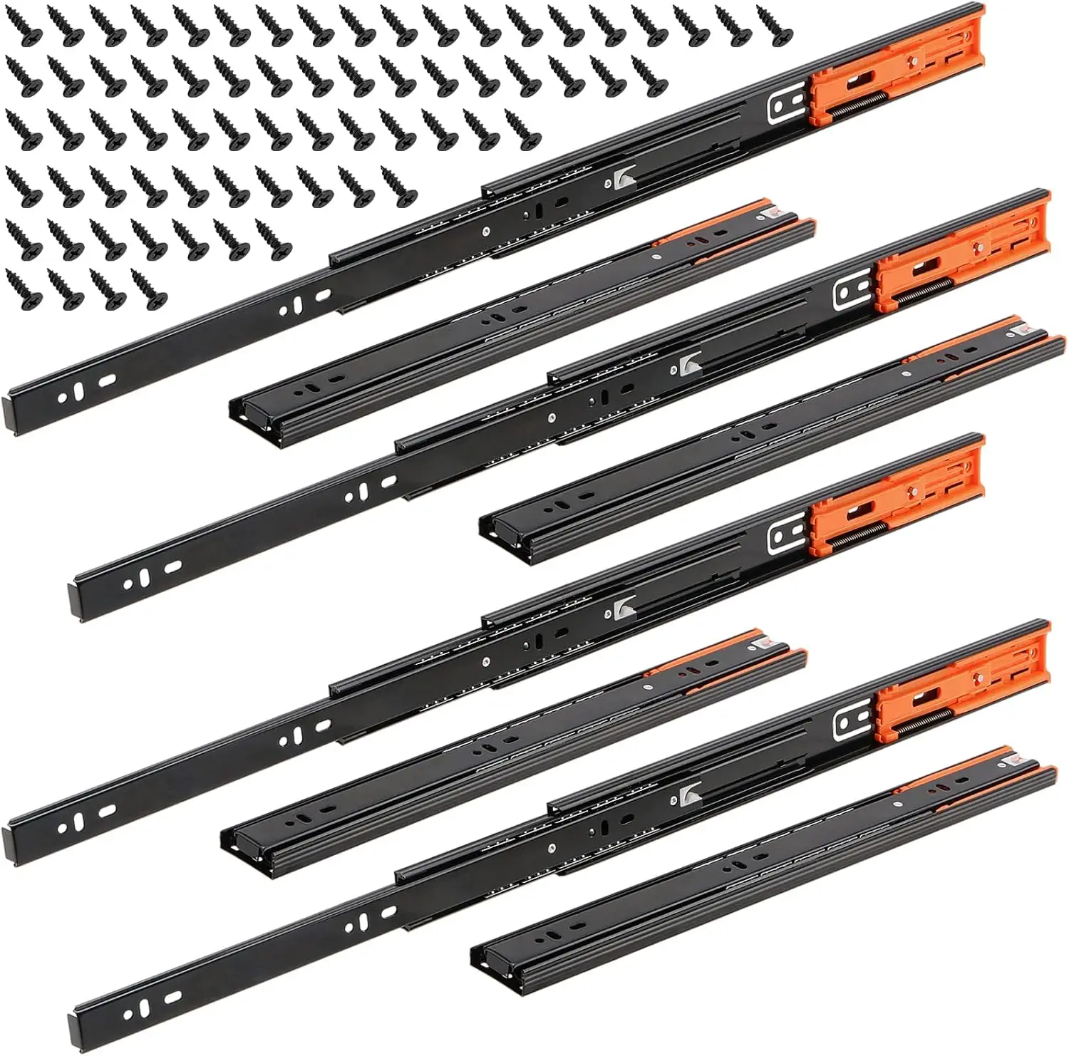 Glissières de tiroir à tampon métallique, 12-20 pouces, largeur de piste 45mm, Rail silencieux à trois sections, raccords de quincaillerie pour meubles, 2 pièces