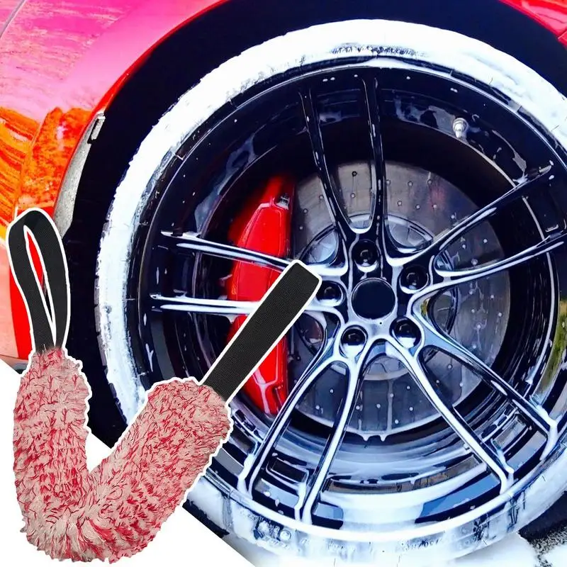 Car Wheel Wash Towel Versatile Portable Plush Car Wash Wheel Brush Double Side Ultra Fine Fiber Coral Plush Wheel Hub Clean Tool