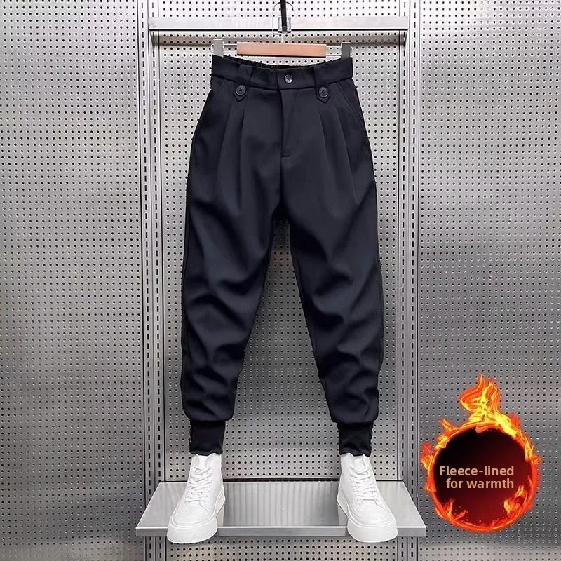 

Модные мужские брюки на осень-зиму в стиле Харадзюку с плиссировкой и манжетами, повседневные, молодежные, стильные