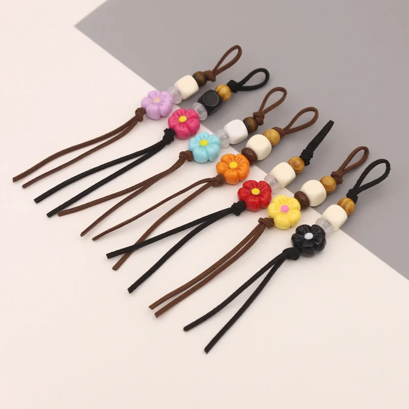 5 Pieces DIY Keychain Pendant VONNOR Handmade Jewelry Velvet Knot Colorful Flower Beads String Women Bag Decoration Accessories