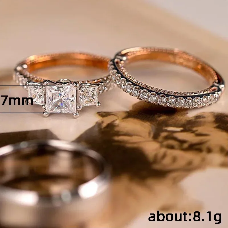 Set Cincin emas mawar 18K wanita, untuk pernikahan Vintage indah dan mewah