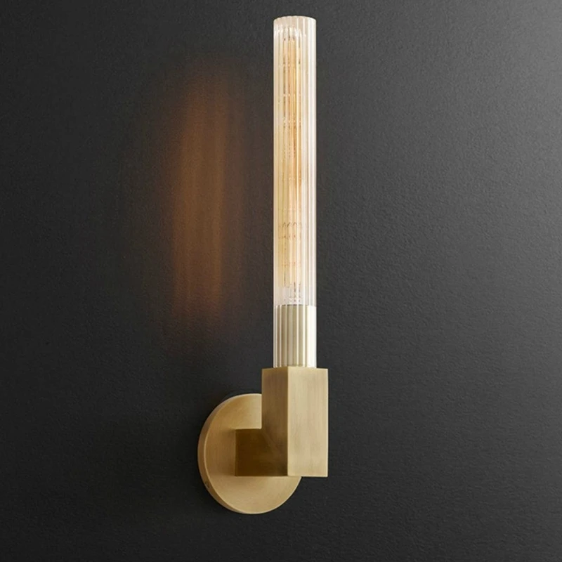 Loft American Country LED Wall Lamp Copper Glass Bedroom Living Room Bathroom Mirror Light Luxury Retro Wall Lamp-ABLM