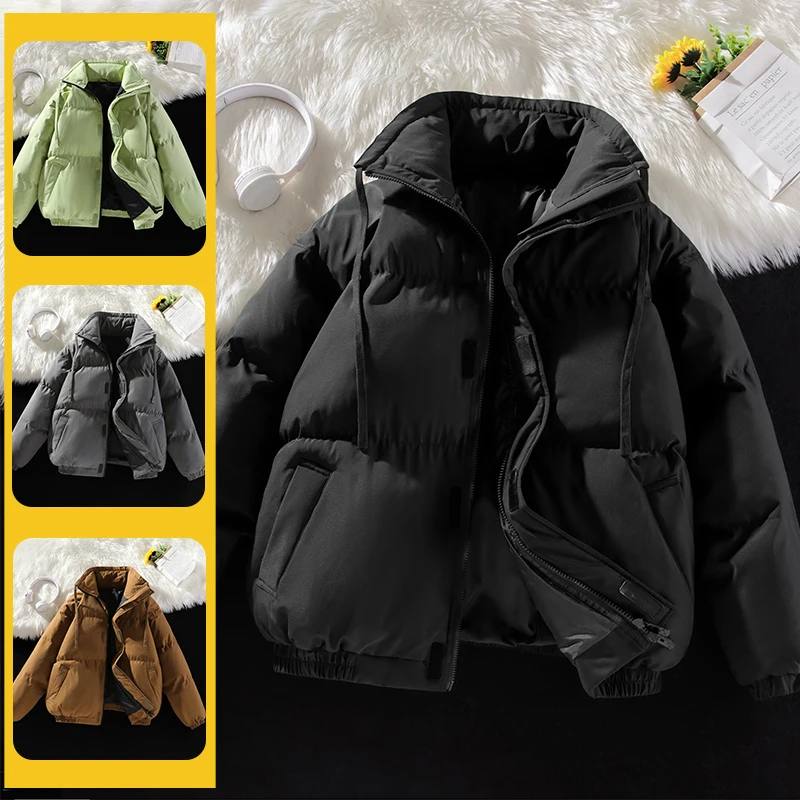 

Men's Thiened Warmth Cotton Jaet Autumn Winter Faion Casual Simple Stand Collar Anti-Cold Outerwear Stand Fit Long S...