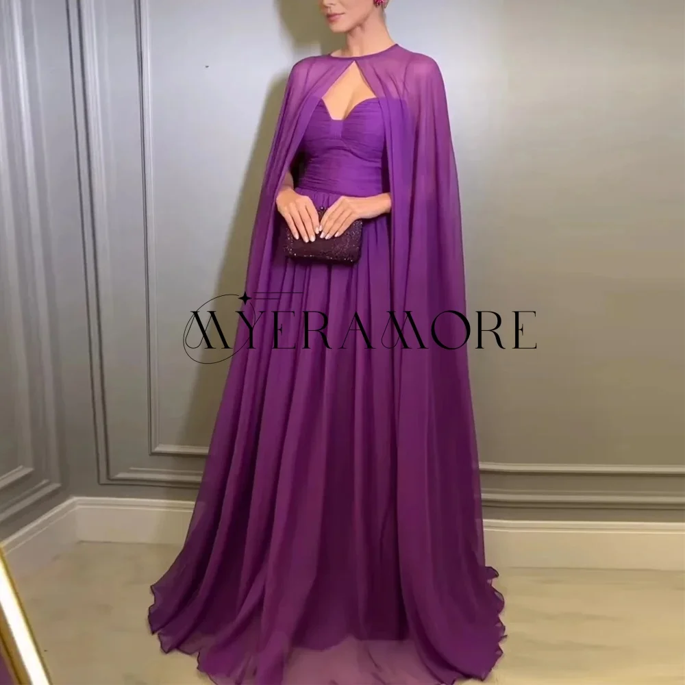 

Purple 2 pieces Evening Dresses Tulle O-Neck Shawl A-Line Women Prom Dresses Customized فساتين سهرة