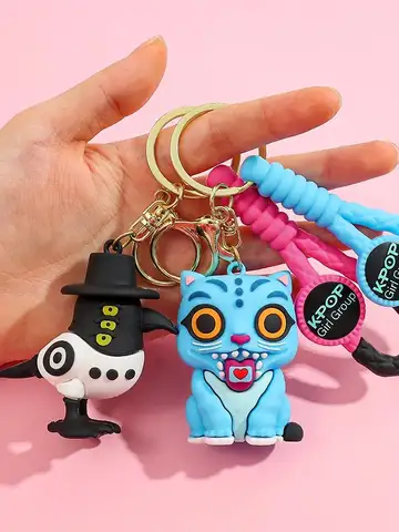 KPOP Demon Hunters Keychain, Tiger Character PVC Figure Keychain, Cute Harajuku Style Key Ring for Kids & Fans Halloween