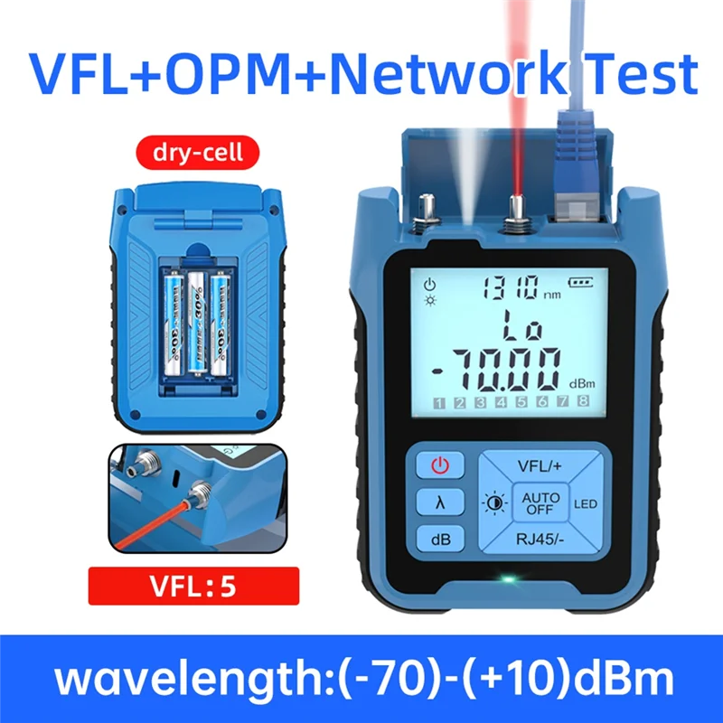 Тестер оптоволокна 20 МВт Мини-измеритель оптической мощности Визуальный локатор неисправностей Тест сетевого кабеля VFL