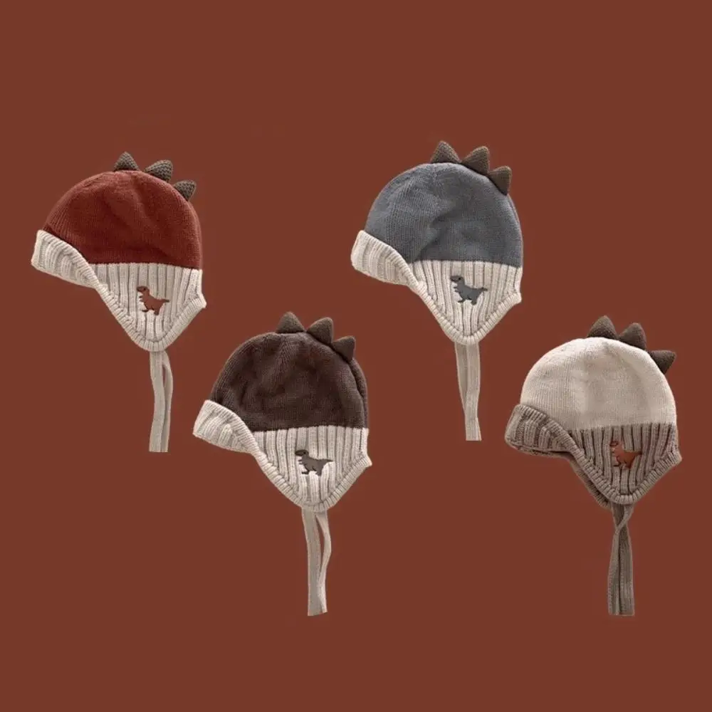 

Модные детские шапки с изображением динозавров, вязаные теплые защитные шапки для ушей, утолщенные ветрозащитные шапки-ушанки, осень-зима