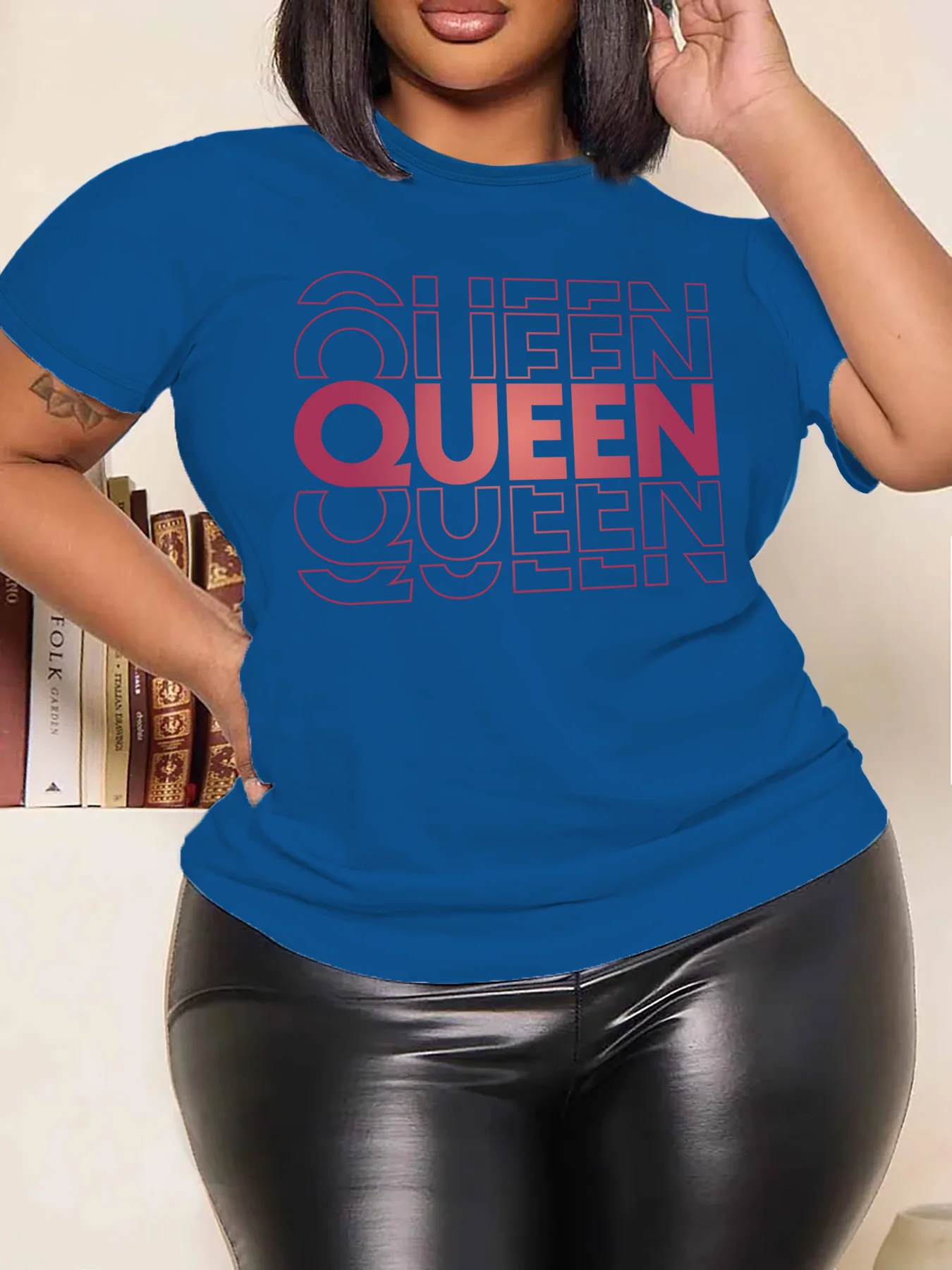 Women Plus Size Clothing Summer Round Neck Short Sleeve Printed Letter Queen Plus Size T-Shirts Y2k Top Poleras Mujer