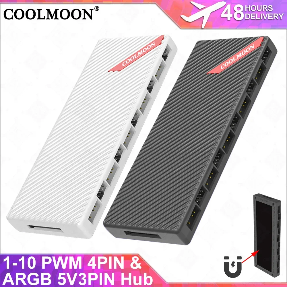 COOLMOON The New PWM Hub 5V3PIN AURASYNC Comes with Magnetic Suction Installation and Supports 10 Temperature Sensitive RGB Fans