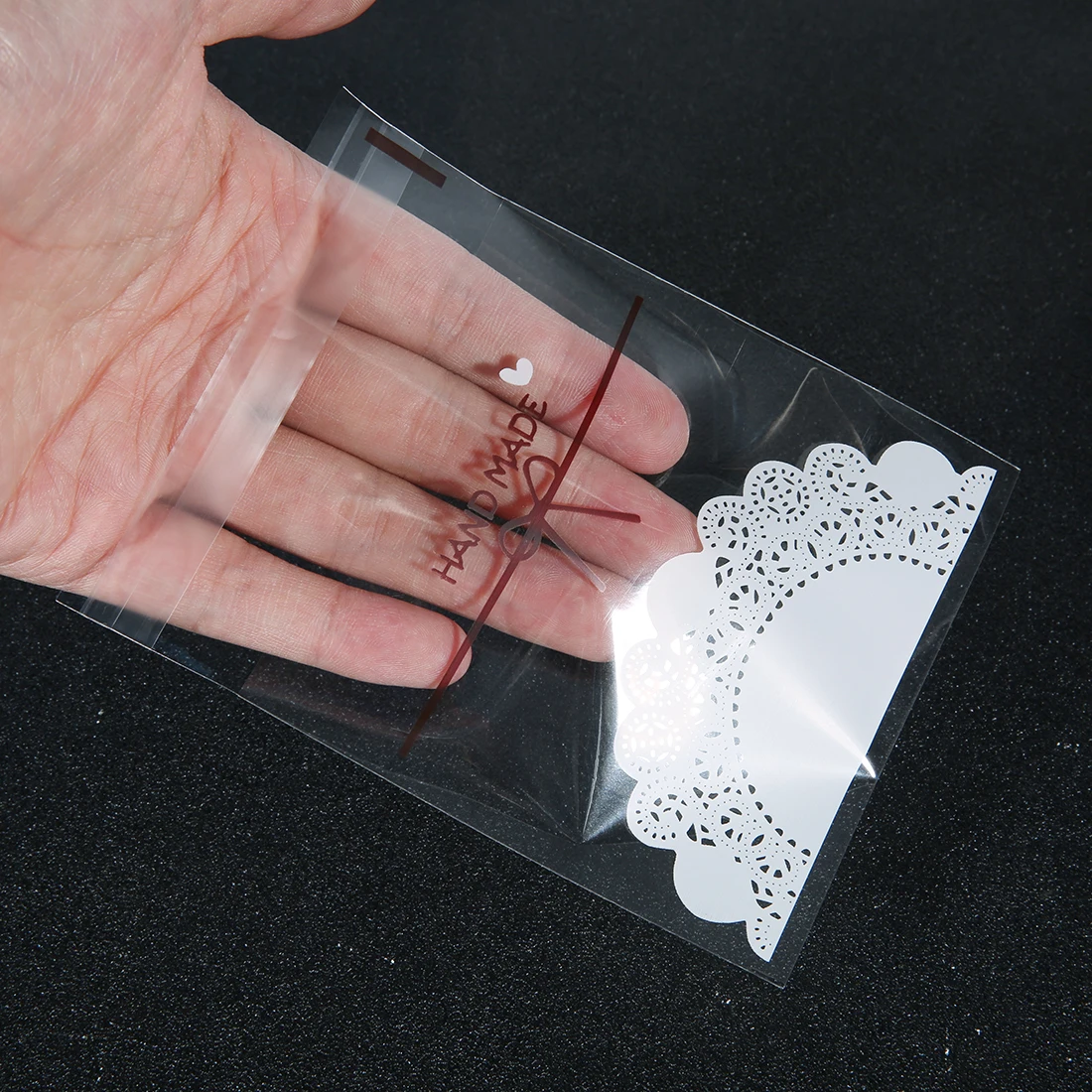 100/200pcs Sakura Snowflake Lace Transparent Self Sealing Bag Pink Flower Pattern Plastic Bag for Candy Cookie Jewelry Packaging