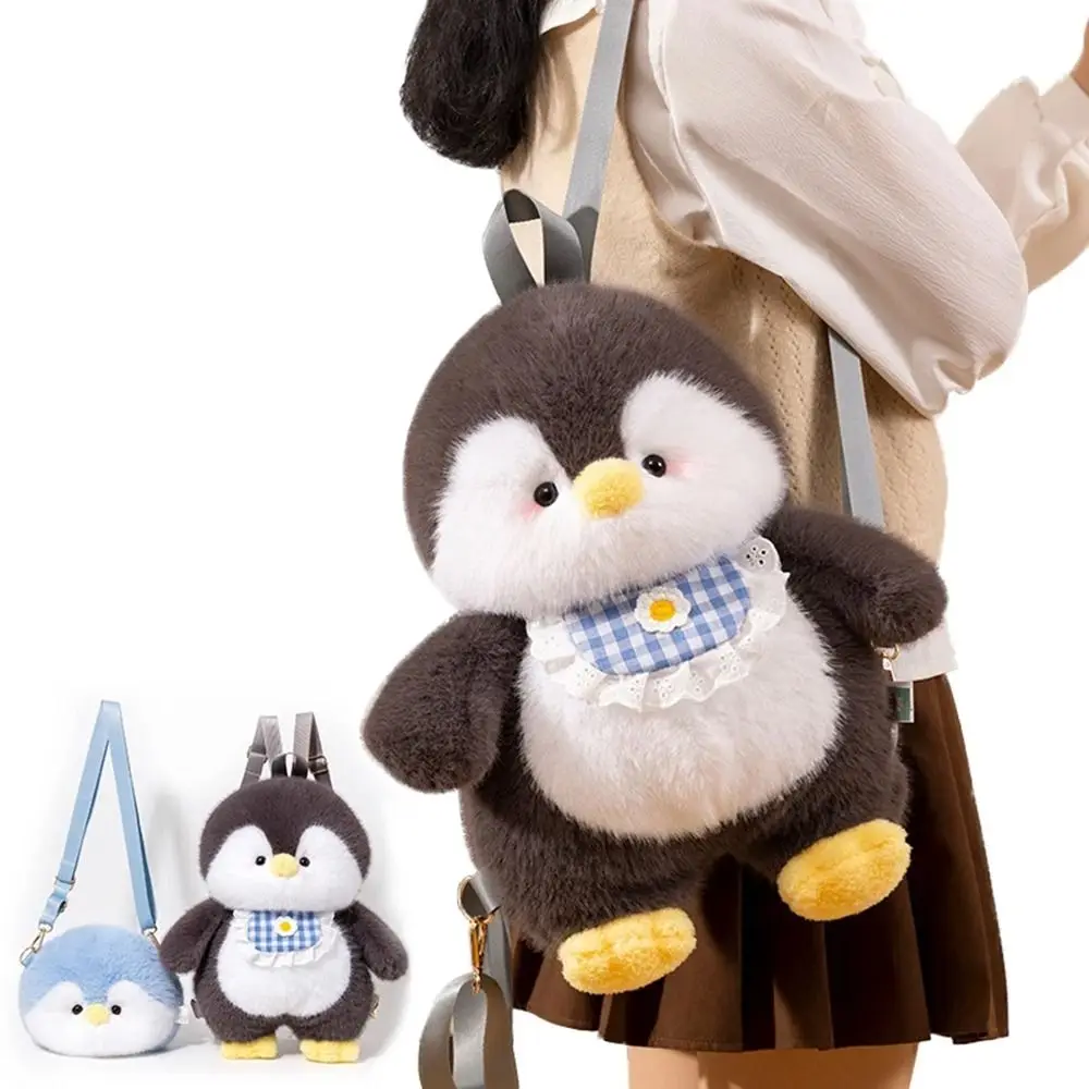 Zaini per bambole in peluche pinguino portatili Borsa in peluche ripiene di peluche soffice Borsa a tracolla morbida per signora Giocattoli