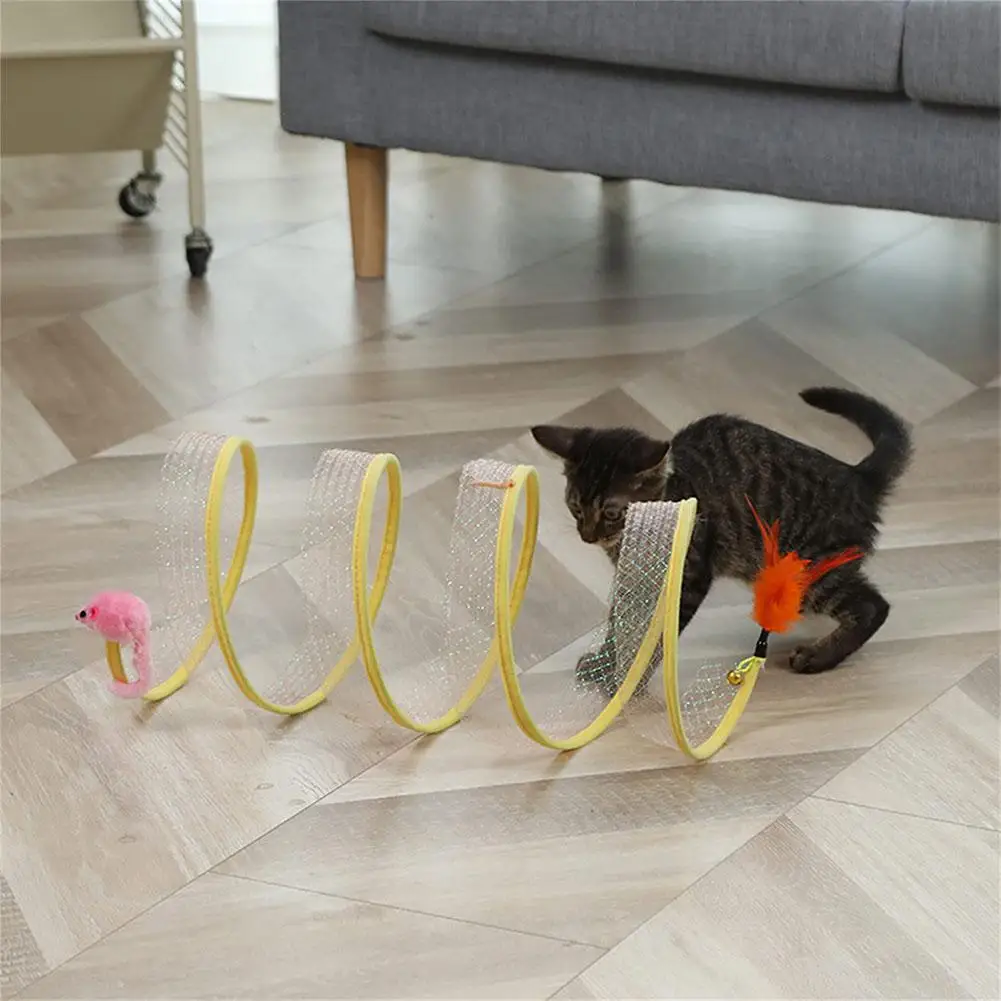 Cat Foldable Channel Toy With Feathers Scratch-resistant Self-happy Toys Pet Supplies For Indoor Cats