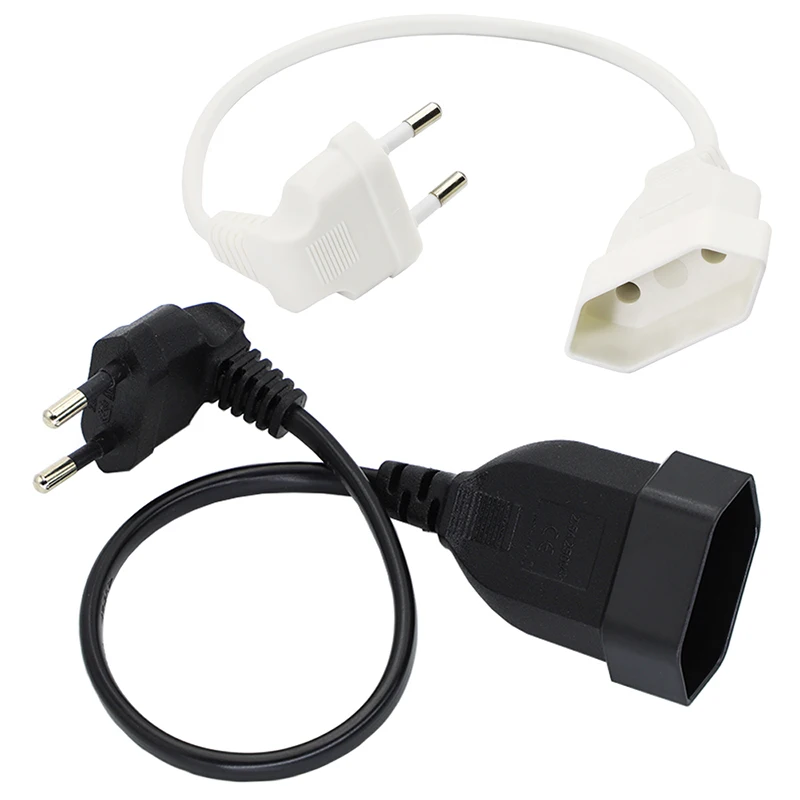 0.3M Europea 90 Degree Male Plug To Female Socket Power Extension Cable Adapter,EU Round 2-Prong Bend Angled Cord Black/White