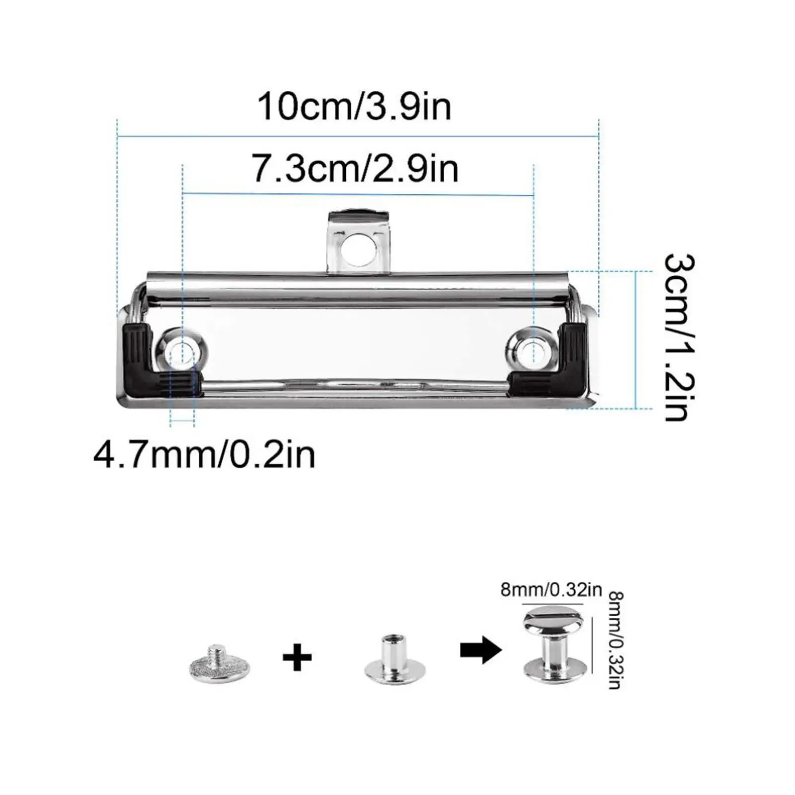 12x Mountable Clipboard Clips Metal with Rubber Grip 3.94'' Clipboard Clamp for Business Class School Stationery Supplies Office