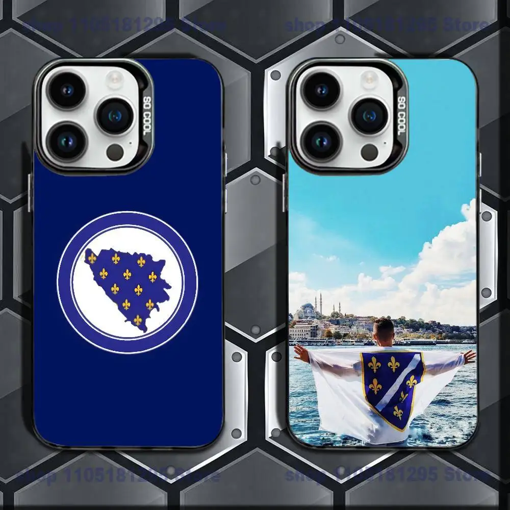 

Bosnia and Herzegovina Flag Phone Case For iPhone 17,16e,16,Pro,Max,15,14,Plus,13,12,Mini,11,Matte Colored Silver Luxury Cover