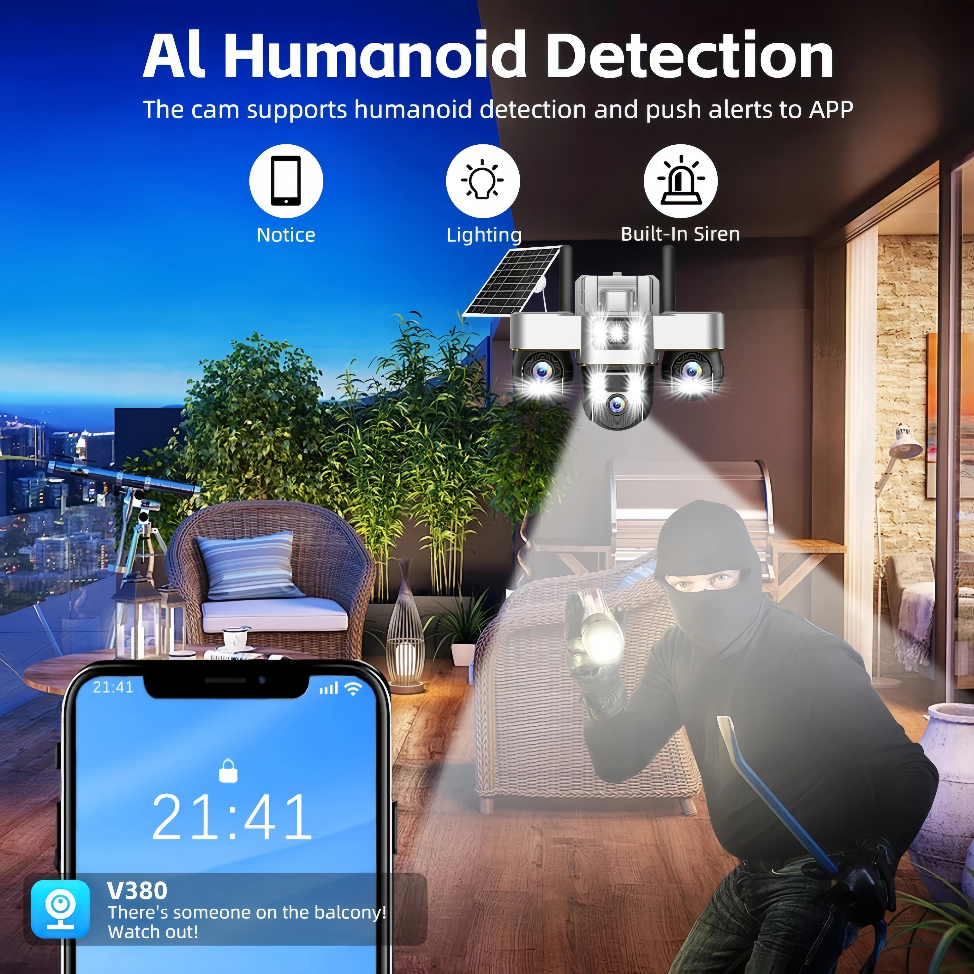 V380 PRO 4G Solar Camera Wirless IP CCTV Video Surveillance Cameras Outdoor 360 Monitor 15MP HD Night Vision Security Protection