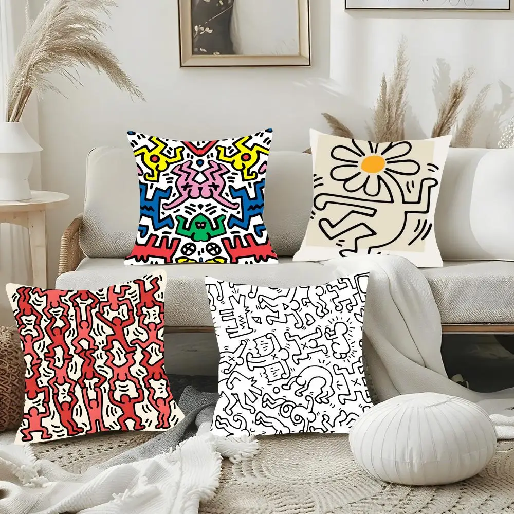Art K-Keith Haring Cushion Cover Luxury Soft Plush Pillowcase Double Side Cushion Cover Cozy Home Decor Unique Gifts