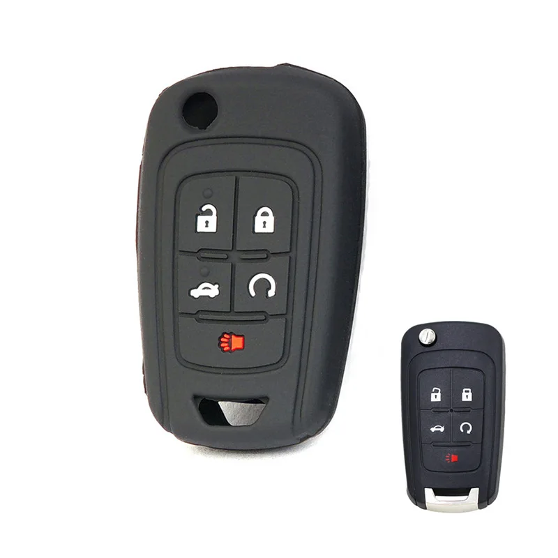 Rubber Key Fob Protector Skin Case Cover for Chevrolet Equinox Camaro AVEO Impala GMC Terrain 5 Button Flip Remote Accessories