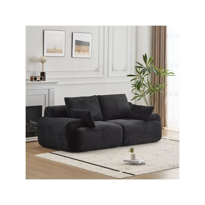 Modern Compressed Memory Foam 2-Seater Sectional Sofa for Living Room, Pet-Friendly Modular Design, Deep Loveseat in Black