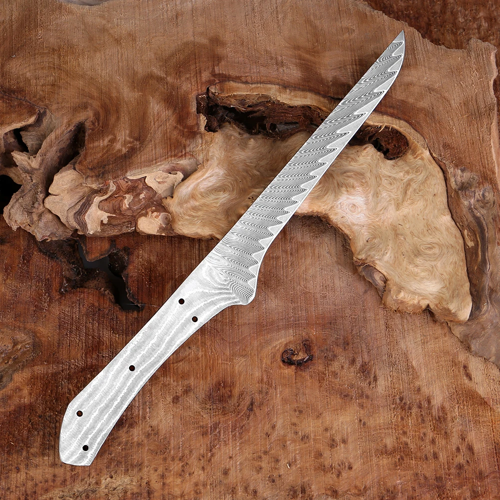 Hand Forged Damascus Steel Boning Knife Blank Full Tang DIY Knife Making Sharp Fish Fillet Knife Blade for Custom Knife Crafting