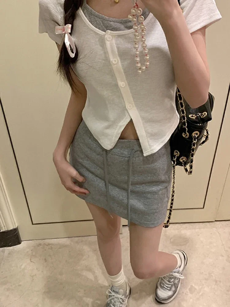

Summer New Solid Color Slim Women Skirts Fashion Street Chic Grey Half Skirts Female Simple Basic Casual Tight Hip Woman Skirts