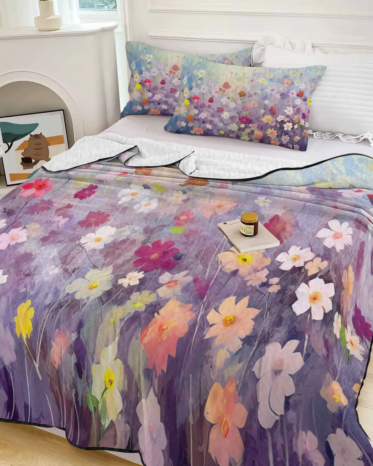 

Flower Daisy Plant Oil Painting Abstract Cooling Blankets Air Condition Comforter Lightweight Summer Quilt for Bed Thin Quilt