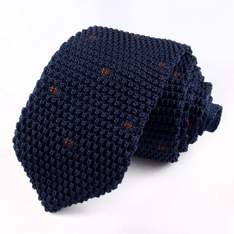 6.5cm British Style Casual Men\'s Dots Knitted Neck Ties Formal Business Solid Navy Green Brown Neckties Handmade Tuxedo Cravat