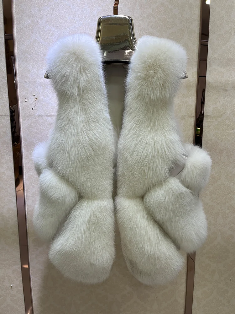 2025년 신상 가을 겨울 따뜻한 여성용 코트 천연 리얼 폭스 퍼 베스트 럭셔리 여성 두꺼운 재킷 아우터