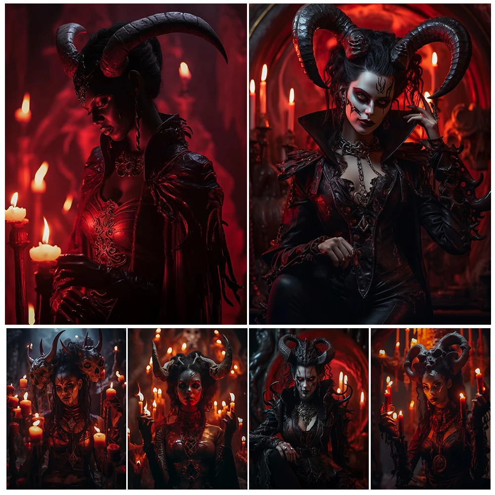 

Demonic Succubus With Horns On Her Head Vintage Wall Art Canvas Painting Fantasy Devil Art Poster And Print Home Decor Unframed