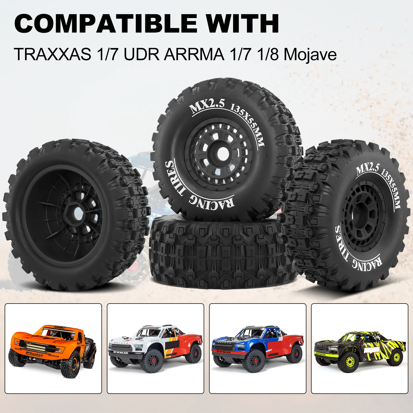 OGRC MX2.5 RC ホイールタイヤ 17mm 六角ハブホイールタイヤ 135mm*25mm TRAXXAS UDR ARRMA 1/7 1/8 Mojave アップグレードパーツ用