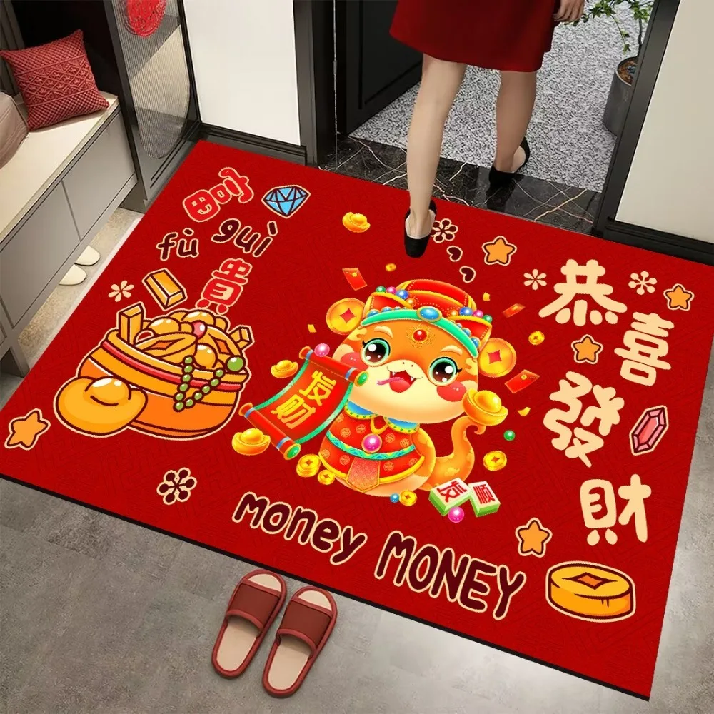 40x60cm New Year Floor Mat Cartoon Snake Crystal Velvet Feet Mat Housewarming Door Entrance Mat Spring Festival Decor