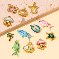 3pcs/Lot Stainless Steel Enamel Plam Tree Shell Diy Earring Charms Crab Turtle Jellyfish Necklace Pendants Women Sea Ocean Jewel