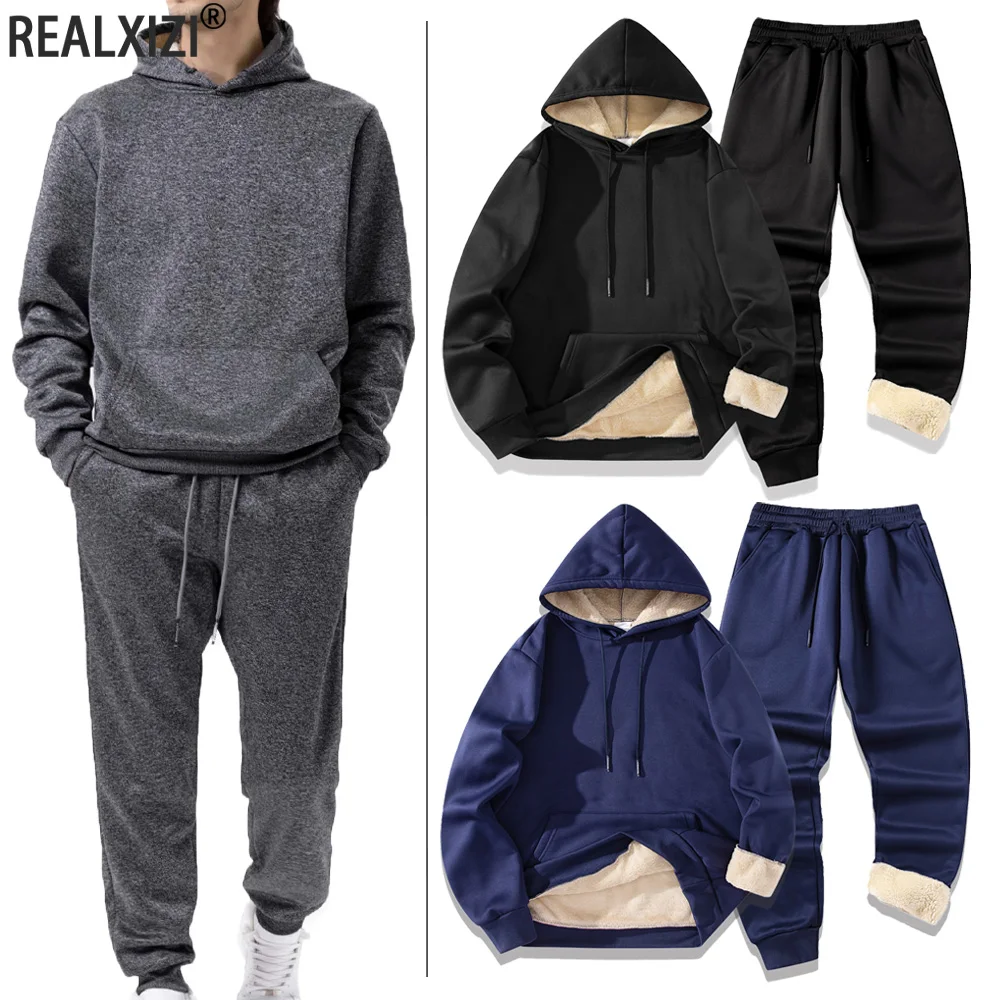 

Men's Sweatshirts Sweatpants 2-piece Set Autumn and Winter Daily Casual Tracksuit Solid Color Sports Simple Hoodie+pants Suit