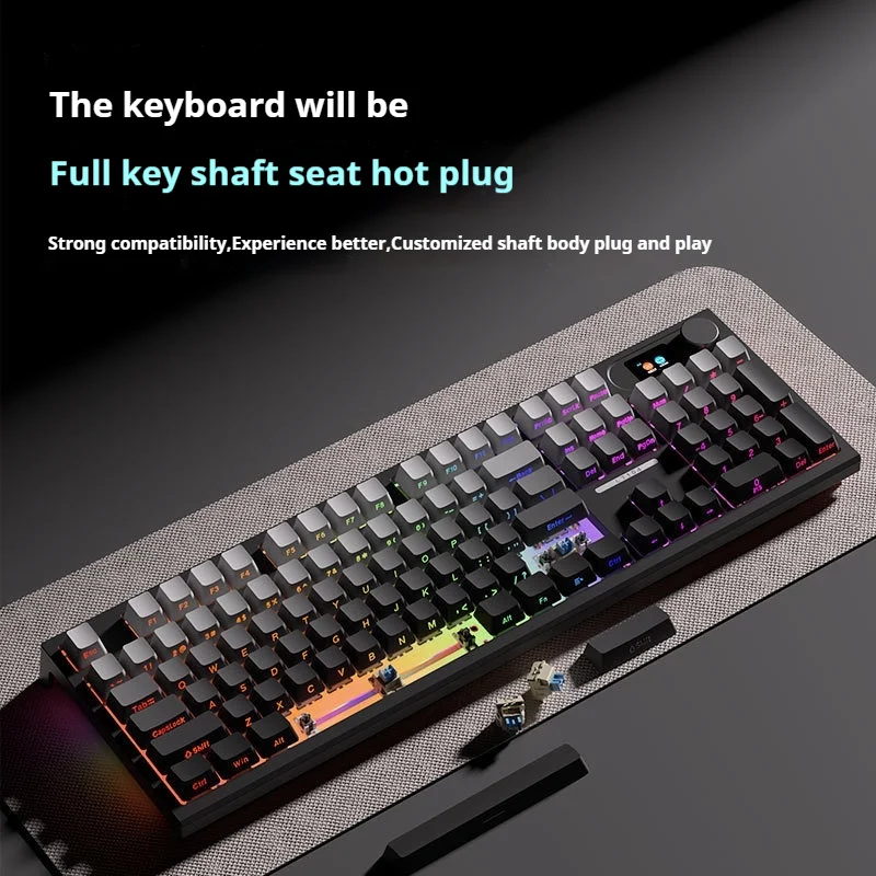 Lt104 Mechanical Keyboard Side Carving Gradual Wireless 2.4g Bluetooth Three Mode Desktop Laptop Computer Game Office Peripheral