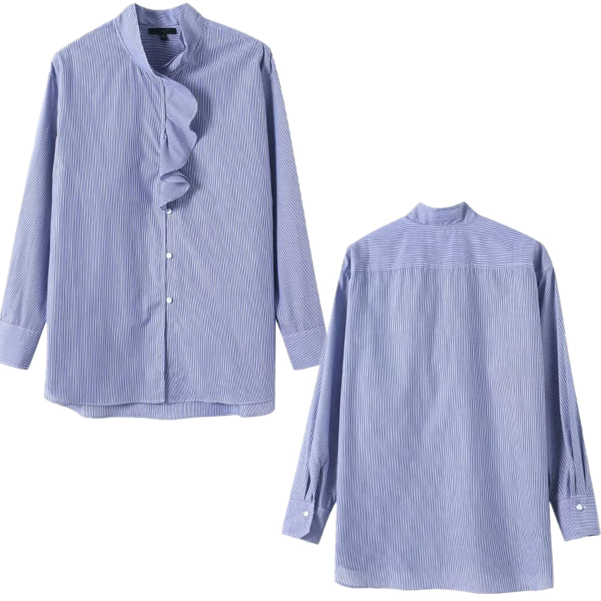 

Jenny&Dave French Fashion Office Lady Ruffles Cotton Shirt Elegant Striped Long Sleeve Shirts & Blouses Women's Clothes Shirts T